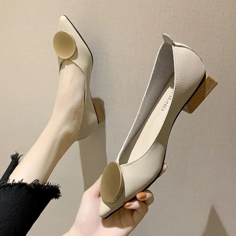 Fashion Women's Shoes Low Heel Elegant Pointed Toe Block Ladies Pumps Office Chunky Heels Casual on Sale Stylish Luxury Brand Young Chic