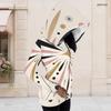 Women Plus Size Asymmetric Cutout Neck Long Sleeve Geometric Printed Fitted Hooded Shirt
