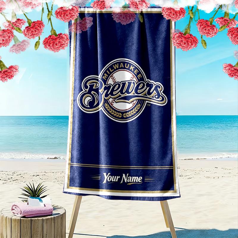 Name Custom Milwaukee Brewers Print Beach Towel, Large Soft Quick Dry Towel for Beach Camping Swimming