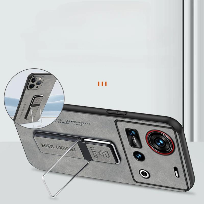 Sheepskin Leather Phone Case for ZTE Nubia Z70 Ultra Matte Stand Holder Protection Back Cover for Nubia Z70ultra Z60S Pro Magnetic Capa Kickstand Case