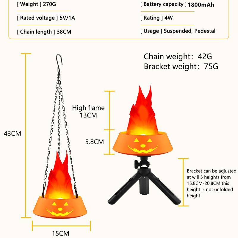 Halloween Simulation Brazier Decoration LED Pumpkin Flame Light Fake Fire Burning Props Haunted House Bar Shop Home Party Decor