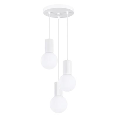 Lampa Wisząca Nowoczesna Okrągła Potrójna Biała Ryflowana Szklane Białe Kule Do Salonu Jadalni Nad Stół 3Xg9 8W Halo Sollux Lighting