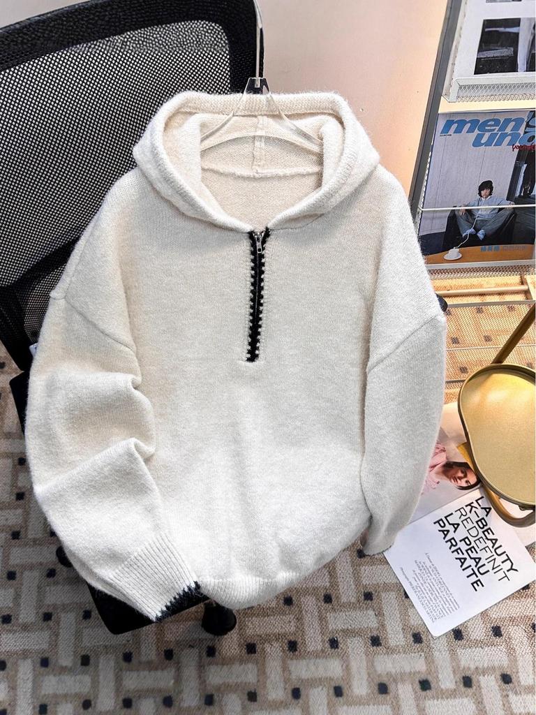 Unisex Half-Zip Hooded Sweater - Autumn/Winter Loose Fit Knitwear