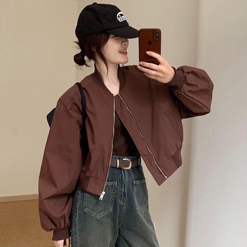 Autumn 2025 Korean Style Petite Slimming Short Baseball Jacket for Women
