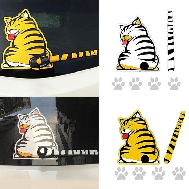 Creative Cat Moving Tail Paws Car Stickers Windshield Rear Wiper 3D Funny Cartoon Stickers Auto Decal Exterior Accessories