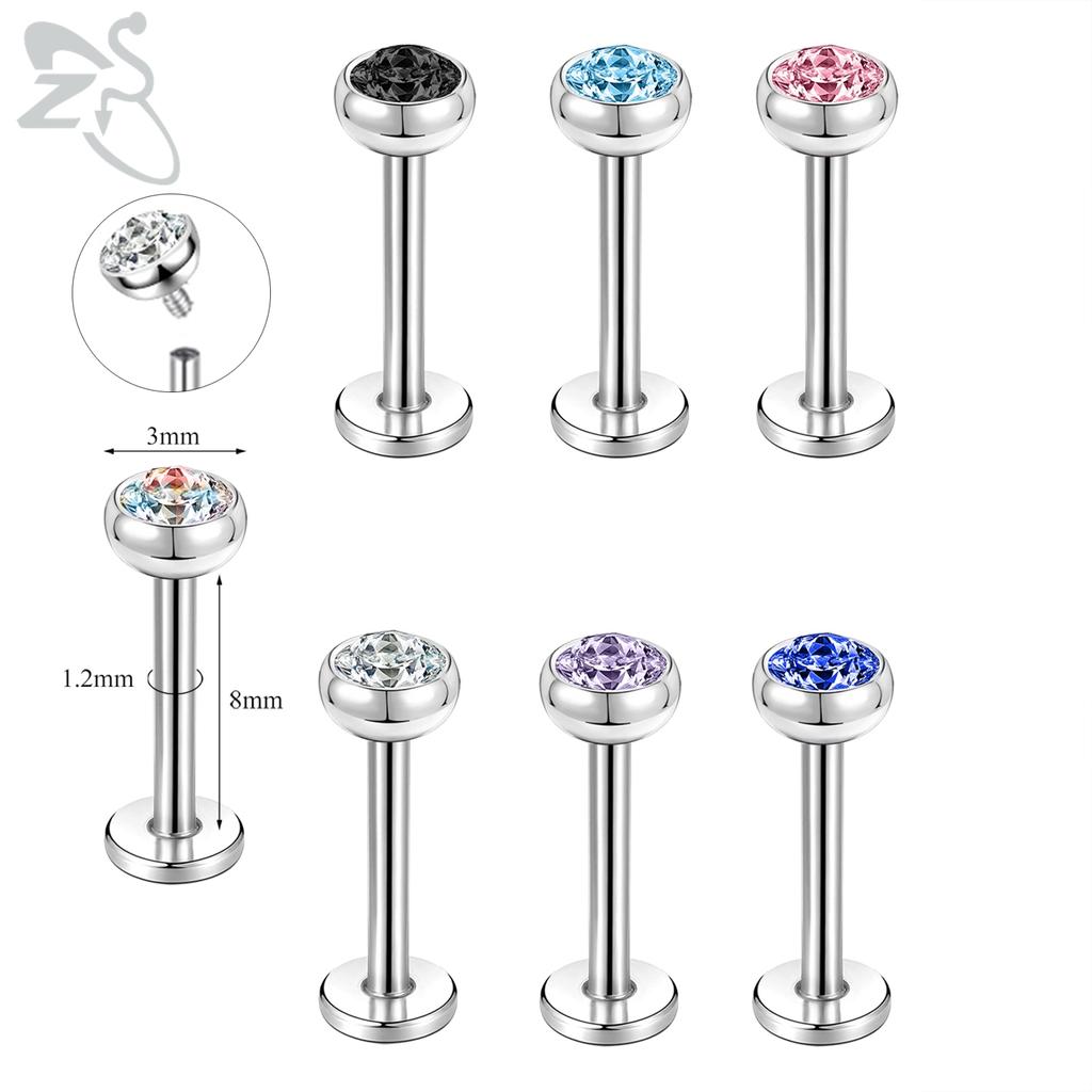 ZS 6-13 STK/LOT 16G Rustfritt Stål Leppe Labret Piercingsett Krystall Monroe Leppepiercing Øre Tragus Helix Bruskpiercing 6/8/10mm