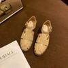 Grape Mom Studiolee Summer Vintage Woven Baotou One-word Buckle with Thickened Bottom To Cover Ugly Roman Sandals Women