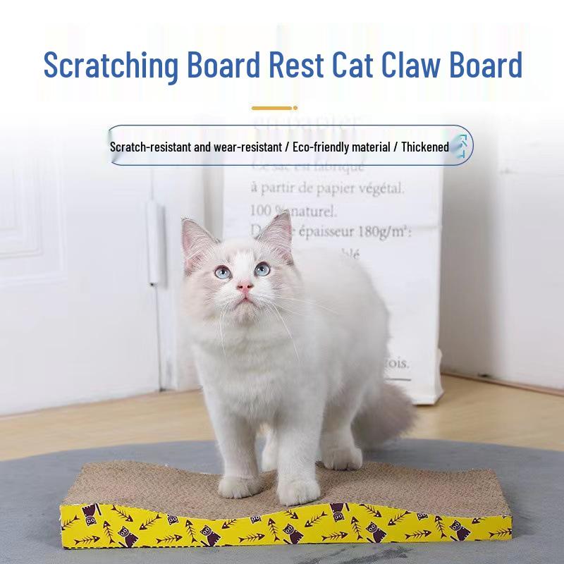 Cartoon Cat Scratching Bed - Scratch-Resistant Corrugated Cardboard Toy and Paw Board