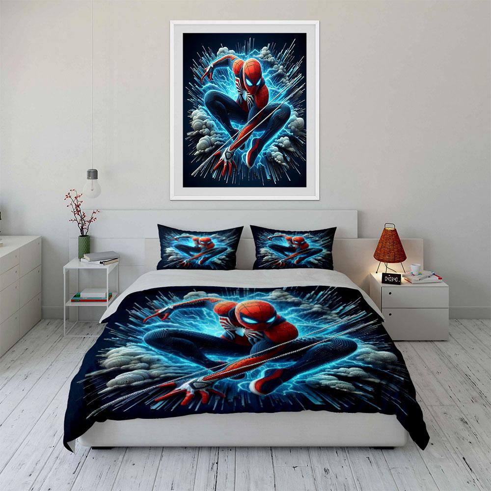 Spider-Man Amidst Electric Bursts. Bedding Sets Duvet Cover Sets Duvet Covers Pillowcases(1 * Duvet Cover 2 * Pillowcases Without Duvet Insert)
