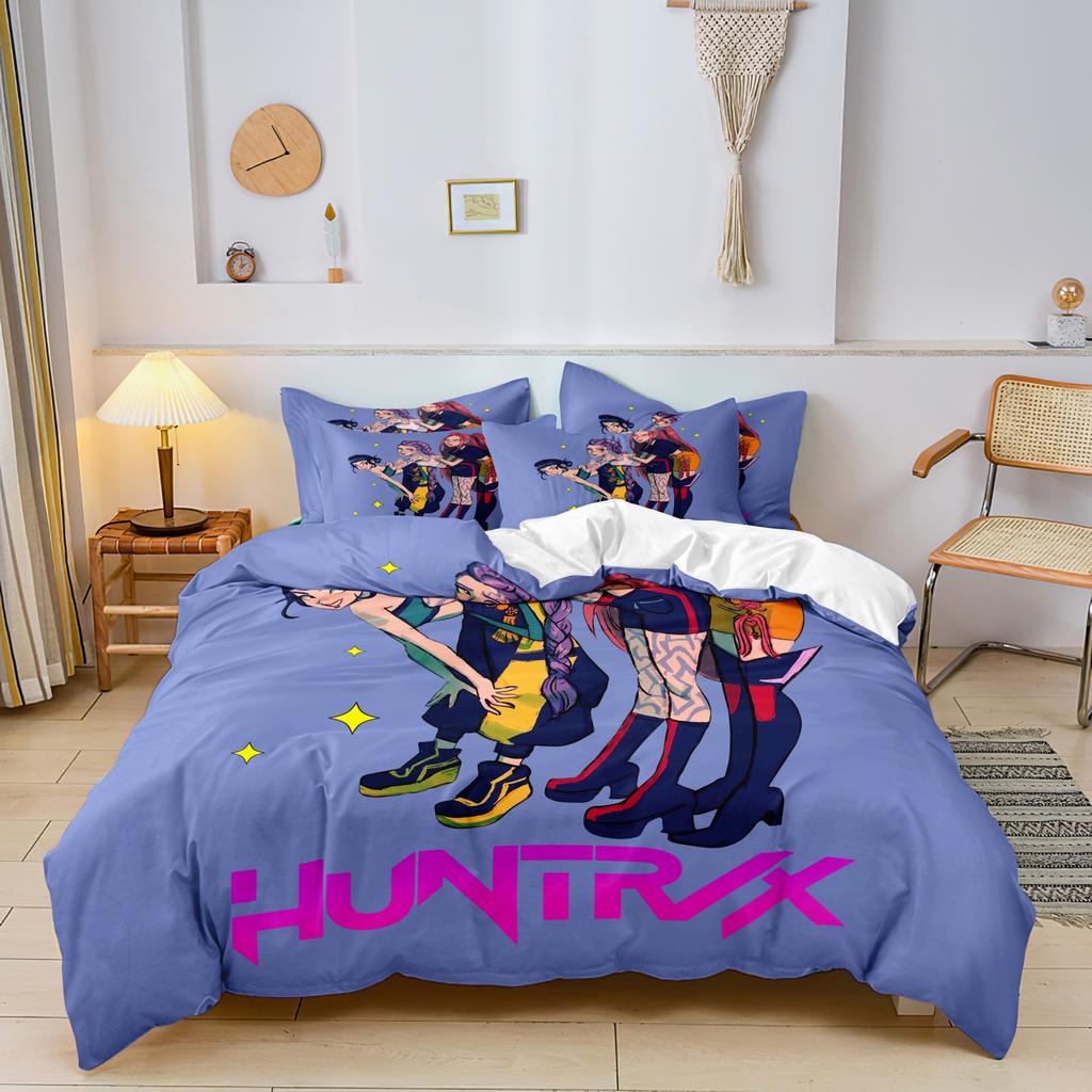 K-Pop Bettwäscheset Dämonenjäger Motiv Bunter Druck Polyester Schlafzimmer Bettlaken Bettbezug Geschenk Heimtextilien