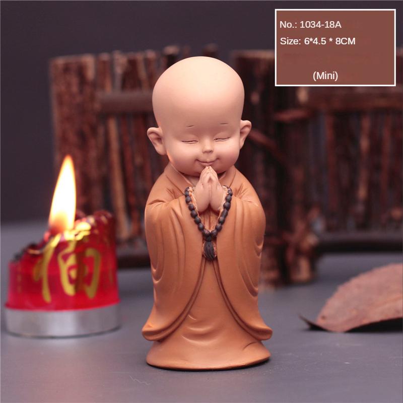 Cute Small Monk Status Figurines Religion Buddha Resin Crafts Desk Miniatures Ornaments Accessories Home Decor Car