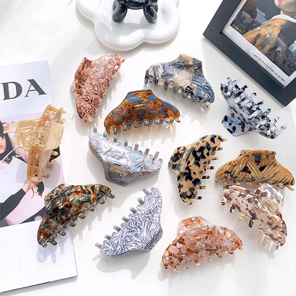 Hair Clip Fresh Acetate Hair Claw Solid Color Tortoiseshell Hair Claw Printing Shark Clip  Girls
