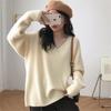 Lazy v-neck pit strip autumn and winter new loose design sense knitted pullover sweater women wear simple large size outside wear