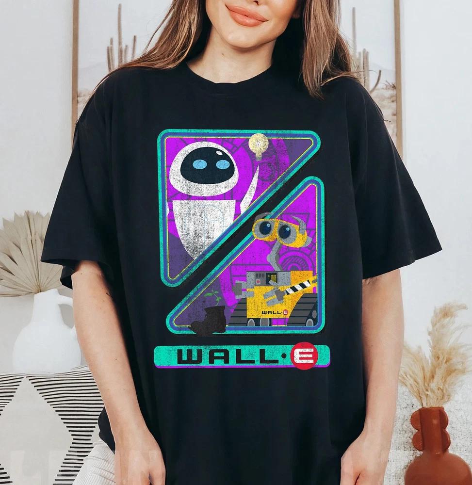 Wall E And Eve Planting Tree Triangles Flying TShirt Unisex 3