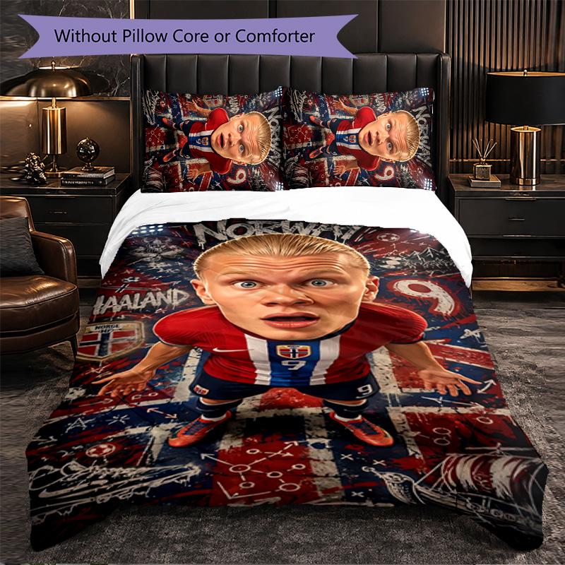Biancheria da Letto a Tema Erling Haaland Set 3 Pezzi Copripiumino Biancheria da Letto Decorativa Per Stanza Adolescenti Decorazione Casa