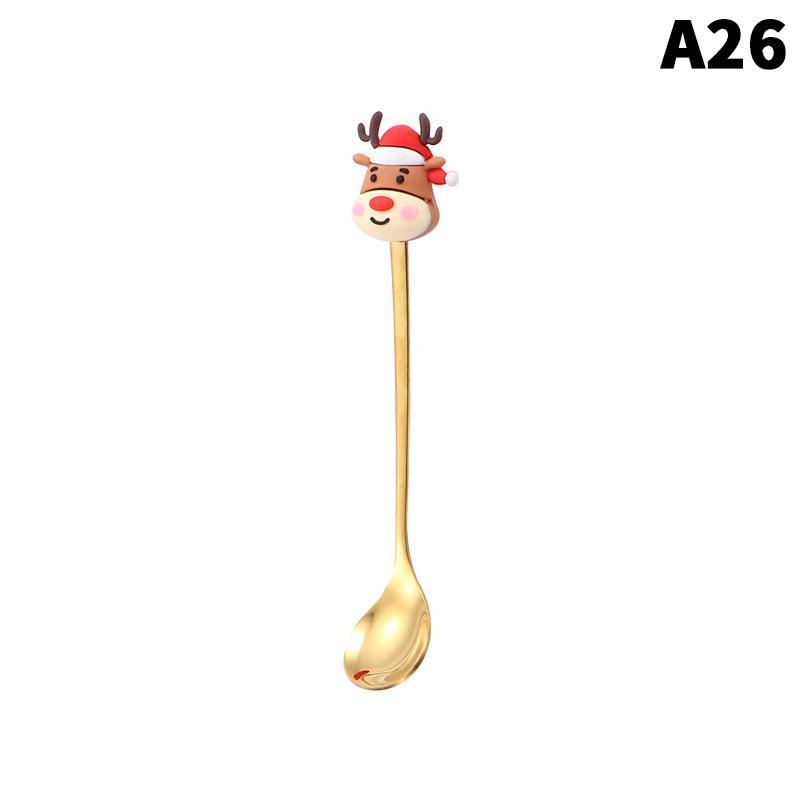 1/2/4/6 Stück Edelstahl Löffel Weihnachts Dessertlöffel Kuchengabel Cartoon Weihnachtsbaum Elch Löffel Gabel Weihnachtsgeschenkbox