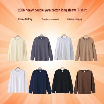 Heavy Double Yarn Long Sleeve Cotton T-shirt with Custom LOGO