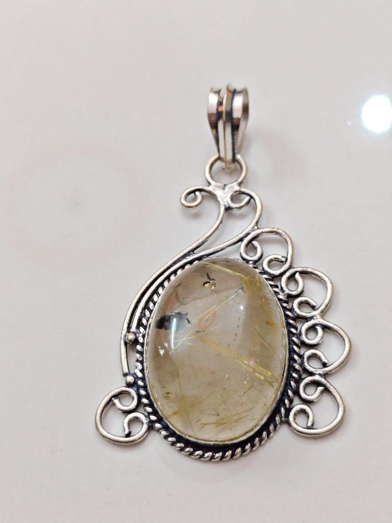 Natural Rutilated Quartz Pendant – 925 Sterling Silver Handmade Pendant, Gift For Her.