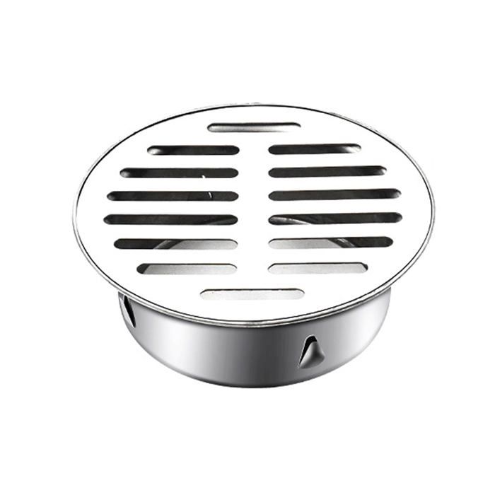 Siphon de Sol en Acier Inoxydable Rond Siphon de Sol Anti-Blocage pour Balcon, Couvercle de Siphon de Sol(110mm Bouche Plate)