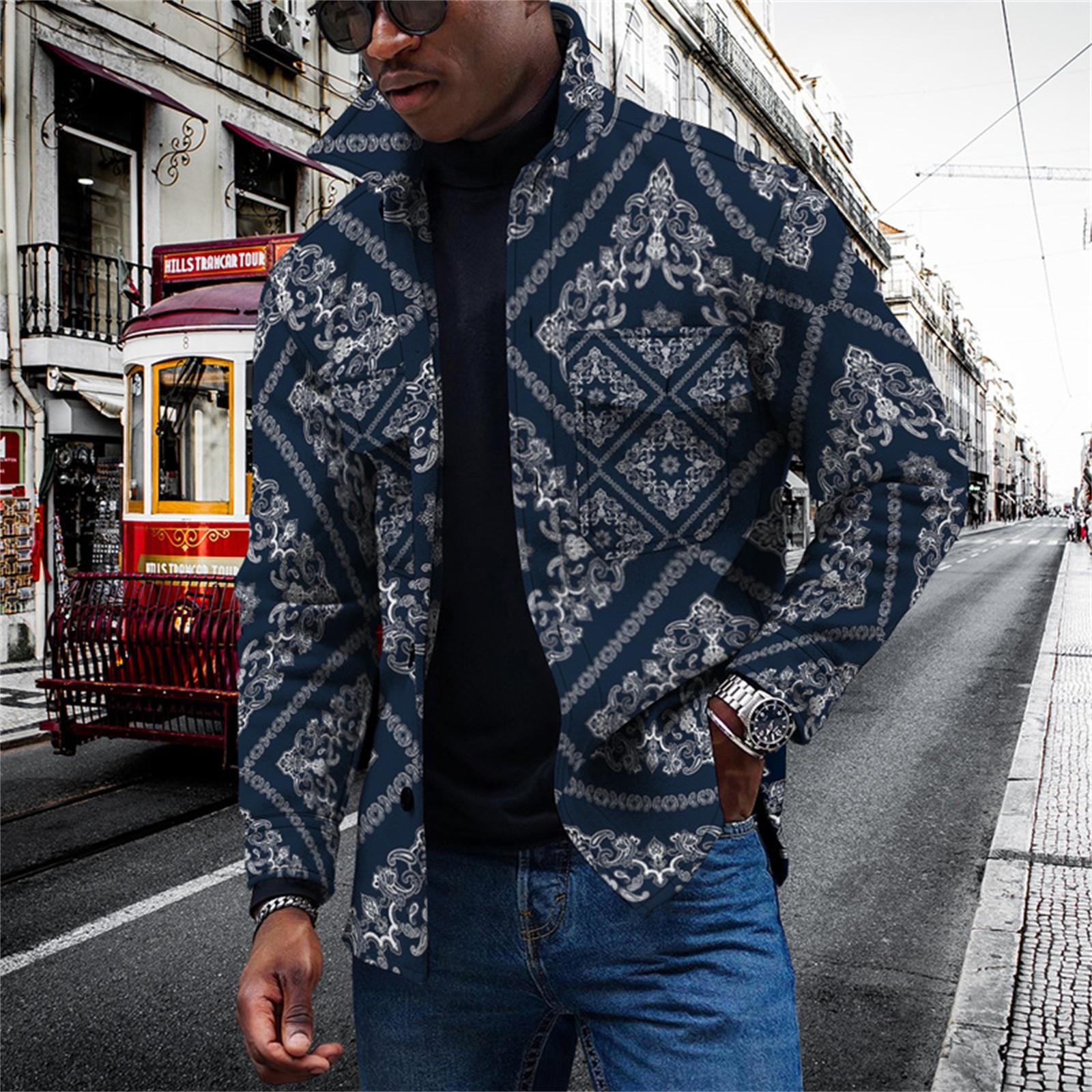 

Мужская модная тенденция, повседневная повседневная куртка на пуговицах с длинным рукавом с принтом XL