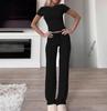 2025 Spring Women Solid Short Sleeve Crop T-Shirt & Drawstring Flared Pants 2 Piece Casual Loungewear Set