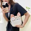 Niche design kitten bag messenger bag female, new Xiaoxiangfeng pearl portable shoulder bag cartoon chain bag