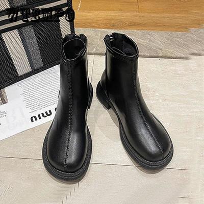 Höst och vår Damstövlar Korta stövlar dam Ankelstövlar Bakre dragkedja Läderstövlar Chelsea Boots Enkelstövlar