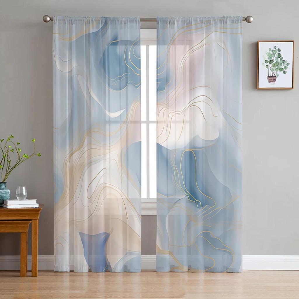Oil Painting Abstract Texture Pink Bedroom Transparent Sheer Curtains Holiday Decoration Window Voile Tulle Curtain