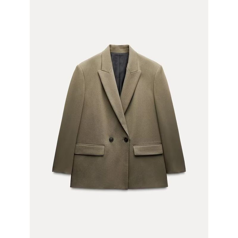 Za2025 Spring New Women's Clothing All-Matching Turn-down Collar Long Sleeve Loose Double Breasted Suit Outwear 8769901 800