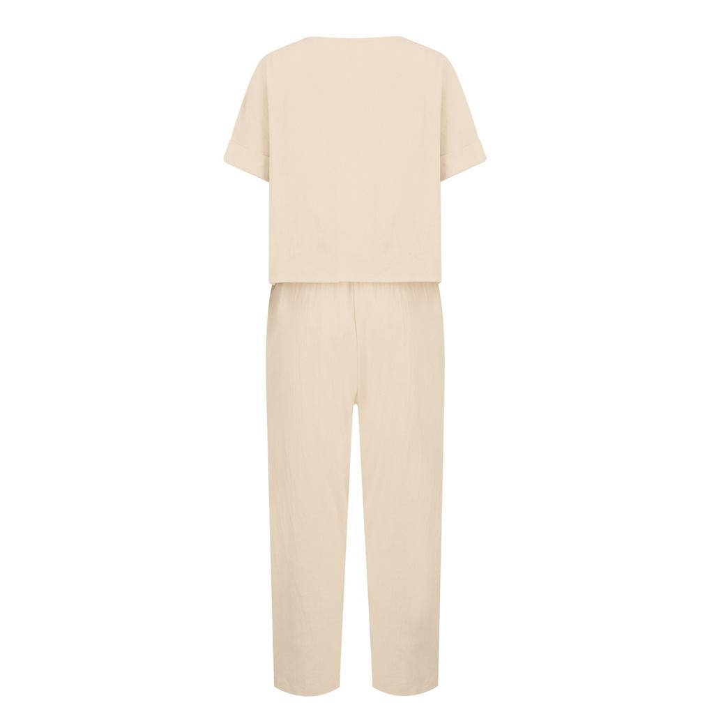 Fashionable And Sexy Women's Spring And Summer Retro Elastic Waist Strap Linen Suit Women's Fashion Color Casual Two-piece Set