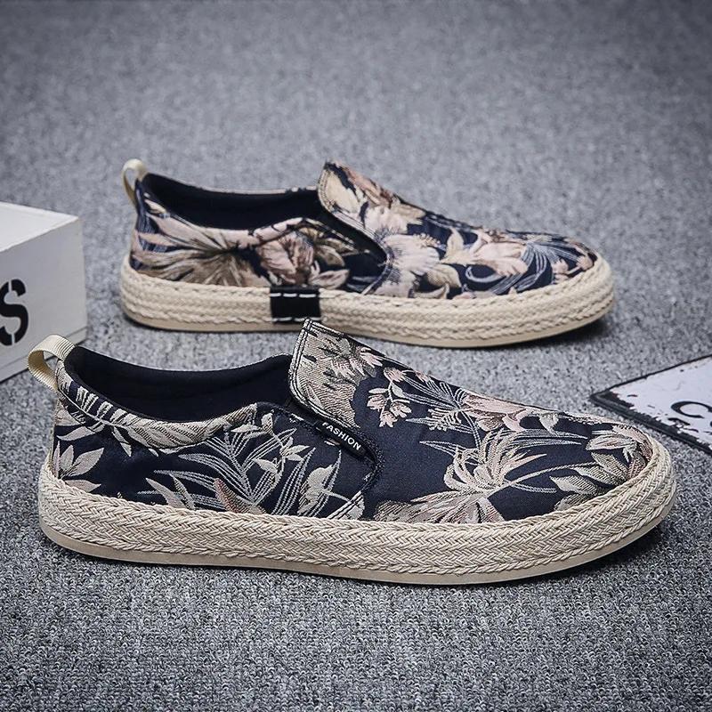 Fashion Autumn Men Canvas Shoes Breathable Men's Casual Shoes Slip-On Hemp Shoes Graffiti Espadrilles Women Footwear Flats 2025