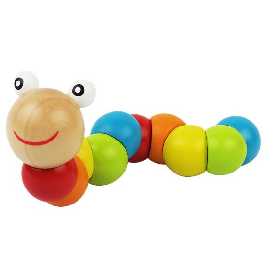Colorful Wooden Worm Puzzle Kids Early Learning Educational Toy Finger Game