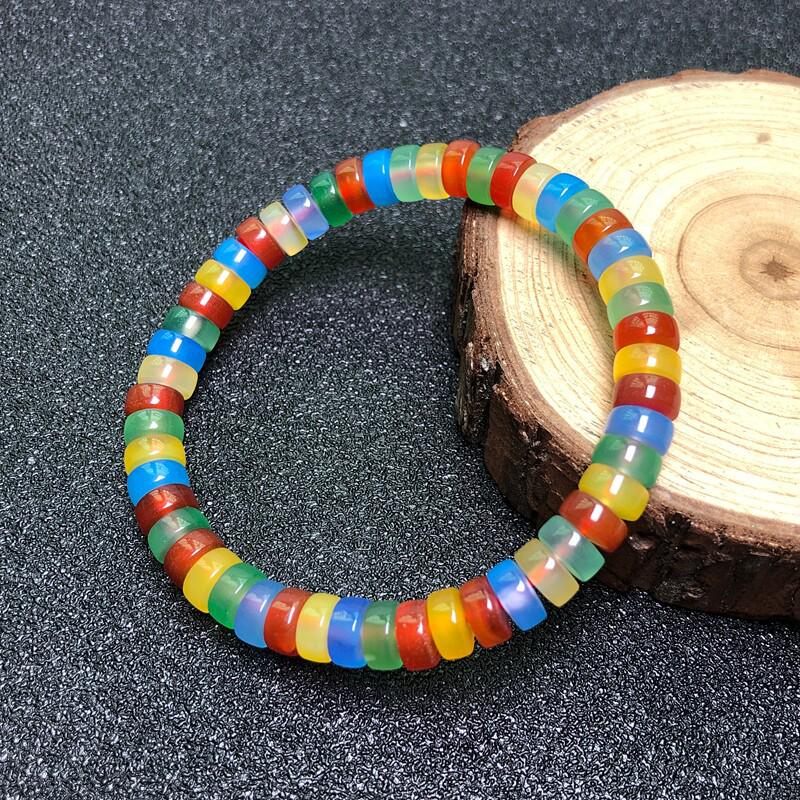 Colorful Agate Straight Cut Spacer Beads Bracelet – DIY Wenwan Accessories, Single Strand Matching Loose Beads
