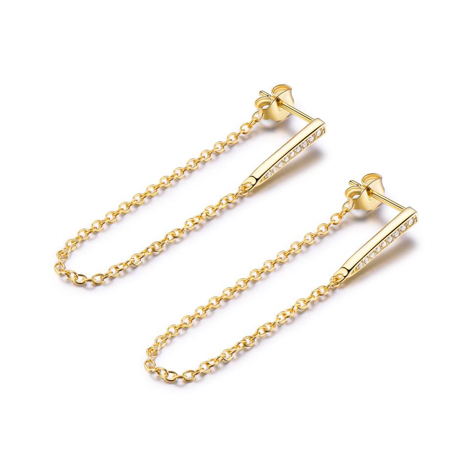 Weiße AAA Zirkonia 925 Sterlingsilber 46mm Lange Gelbgoldplattierte Ohrstecker