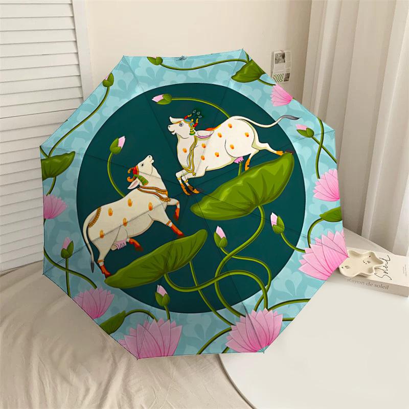 1PC cow lotusAutomatic Open/Close Umbrella with Windproof, 8-Rib Sturdy Canopy, Durable Ribs, Fashionable Design1232A