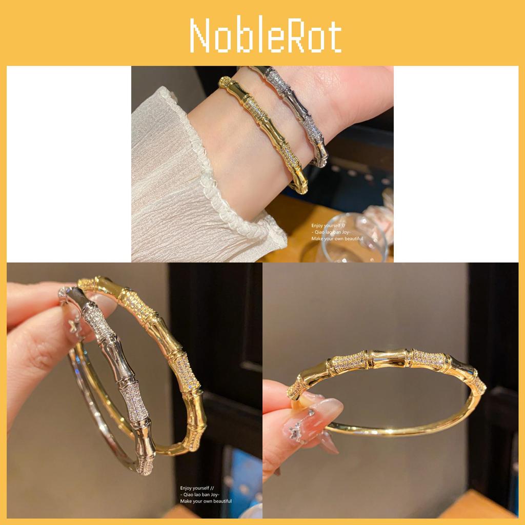 Modern Chinese Inspired Copper Jewelry With Zircon Accents And Textured Bamboo Design For Women
