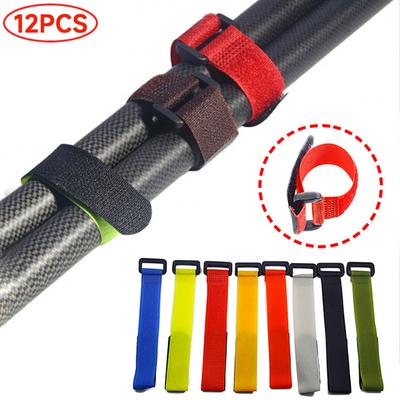 12pcs Nylon Lure Rod Tie Magic Tape Strap Reverse Buckle Cable Fishing Rod Binding Belt Outdoor