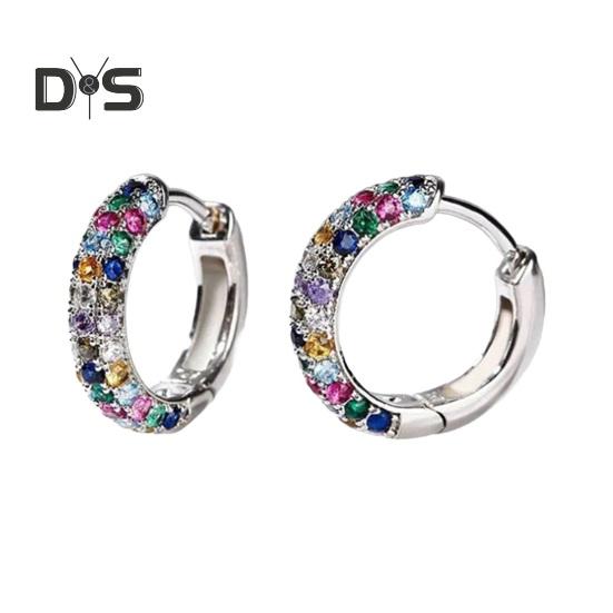 

1 пара женских сережек с цветным кубическим цирконием, геометрические круглые серьги-кольца для клуба, вечеринки, свидания, короткие серьги-кольца в американском и европейском стиле разноцветный