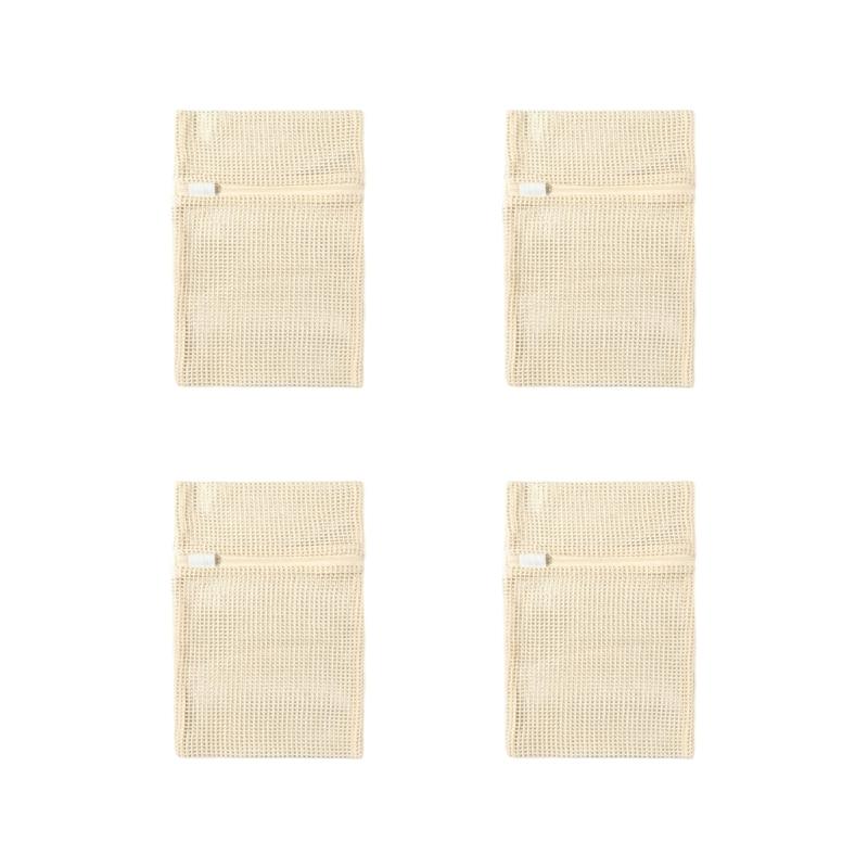 Set of 4 Multipurpose Cotton Laundry Bags Zippered Mesh Organizers for Clothes Shoes Socks Machine Wash Safe S 1330₽