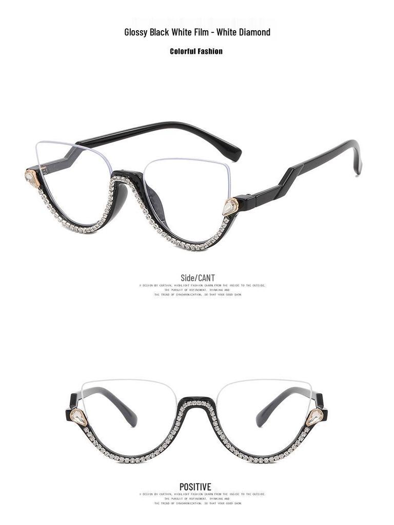 2022 Retro Rhinestone Semi-Rimless Anti-Blue Light Glasses - European & American Style Trend