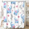 Blue Elephant Shower Curtain Children'S Bath Decor Cute Heart Leaves Pattern For Bathroom Decoration (White)