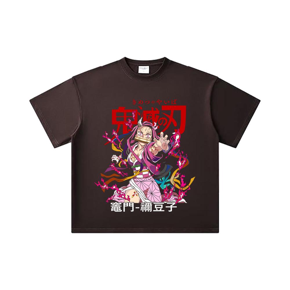 260 GSM Double Yarn 32 Count 100% Cotton Demon Slayer V72 Nezuko Print Unisex Heavy Cotton T Shirt