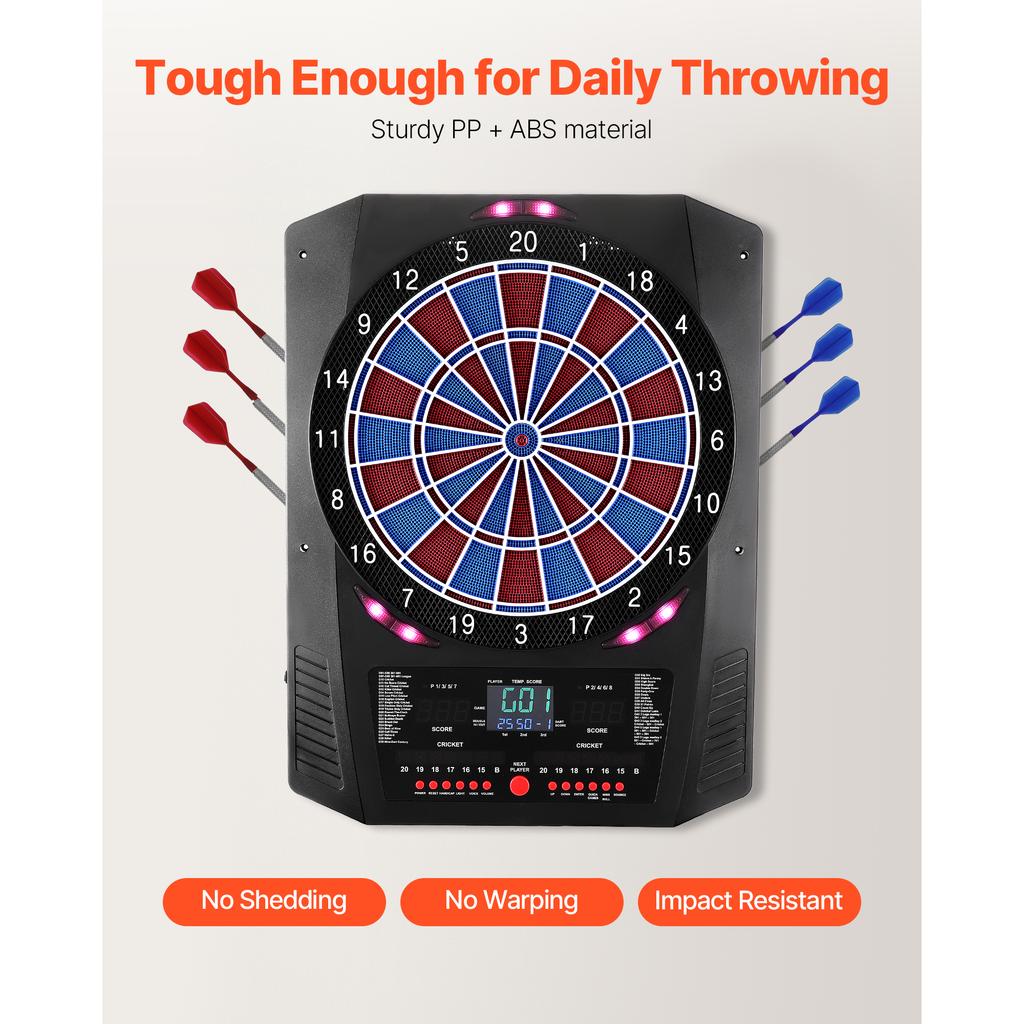 SucceBuy 13.5inch Electronic Dart Board 45 Games 474 Variations 8 Players 6 Darts 50 Soft Tips LED Scoring for Home Party Bar