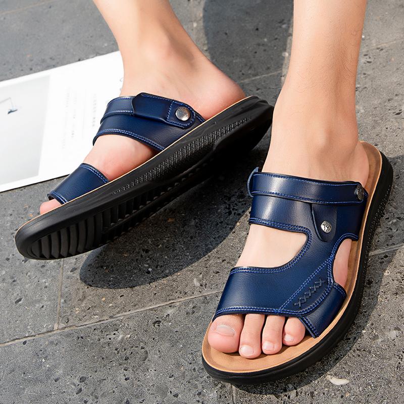 Summer Men Sandals Slippers Casual Fashion Outdoor Men's Leather Sandals Sewing Anti-slip Slippers Soft Breathable Casual Shoes