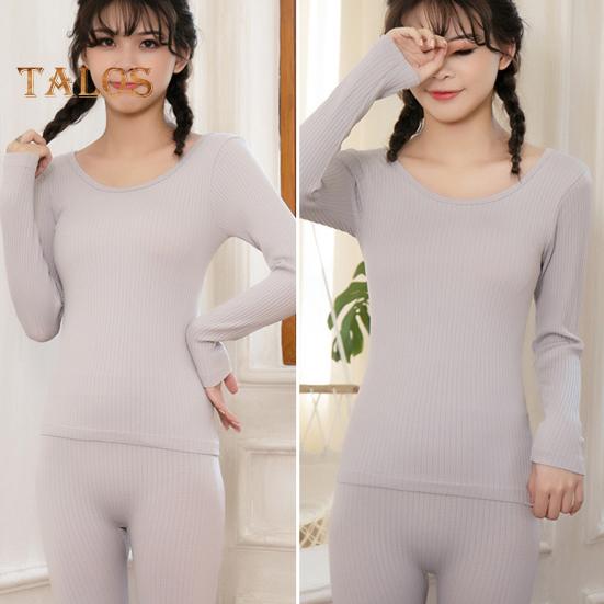 2 Teile/satz Winter Damen Thermo-Unterwäsche Set O-Ausschnitt Nahtlose Langarm Warm Slim Fit Hochelastisches Kaltwetter-Pyjama-Set Homewear