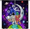 Space Astronaut Curtain,Cartoon Solar System Universe Rocket Spaceship Planet Earth Stars Window Treatments Drapes for Kids Boys