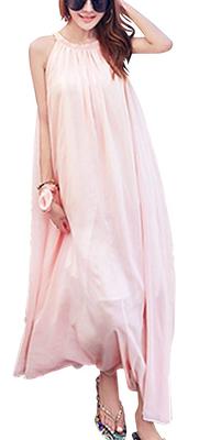 AIKA Sheer Chiffon Resort Flare Sleeveless Summer Long Halter Soft Solid One Size To Pink Dress, A-Line Dress, Dress, Dress, Dress, Dress, Dress,