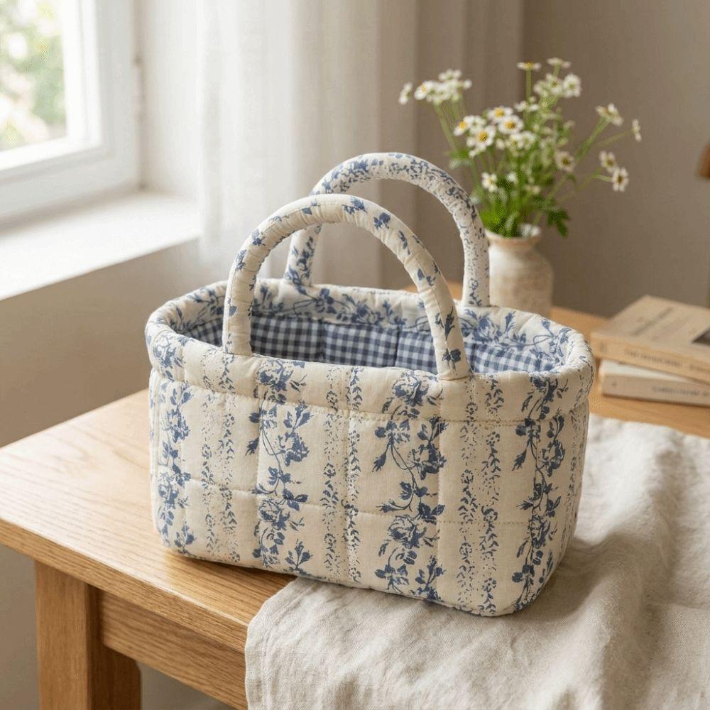 Open Top Foldable Fabric Basket Quilted Laundry Basket With Handles  Bedroom Storage