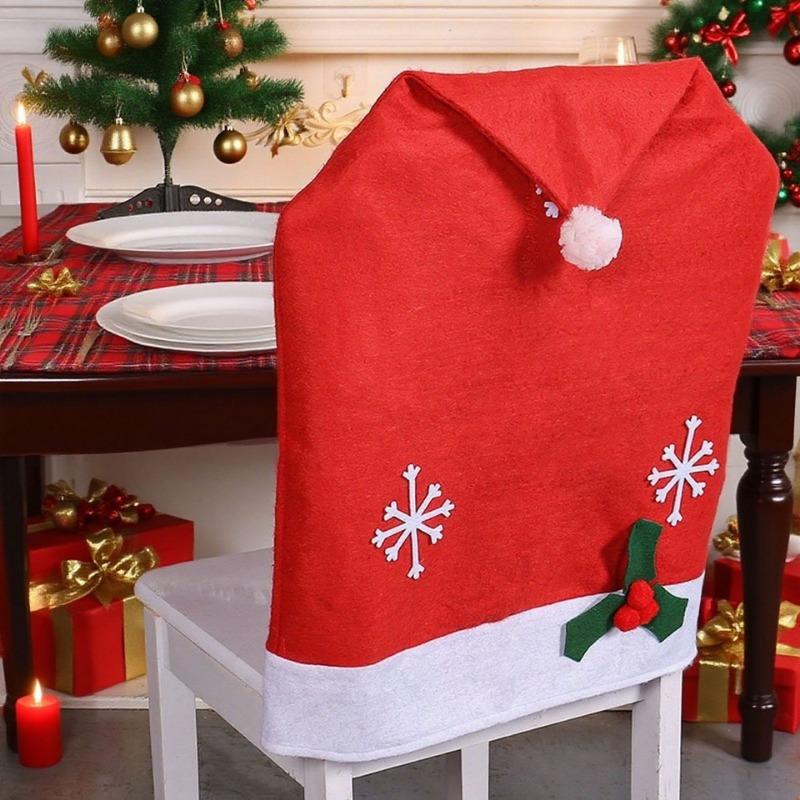 Christmas Chair Covers Red Snowflake Design Santa Chair Covers Non-Woven Fabric Polyester Chair Slipcovers for Home Decorations
