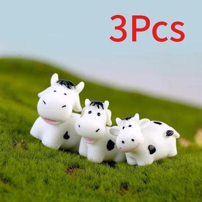 3PCS Cow Family Mini Animal Statue Model Car Ornament Craft Bonsai Decor Miniature Home Fairy Garden Decoration DIY Accessories
